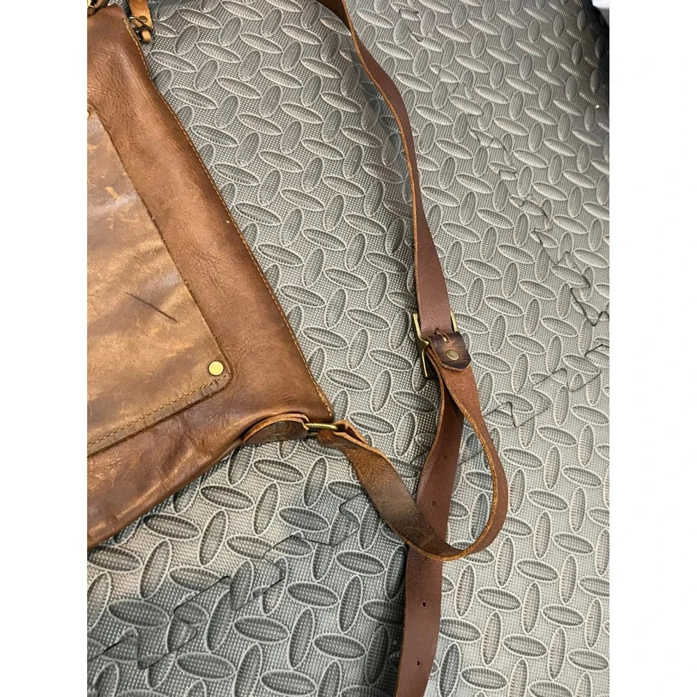 In Blue Handmade Leather Crossbody Bag Purse Brown Distressed Zip Shoulder